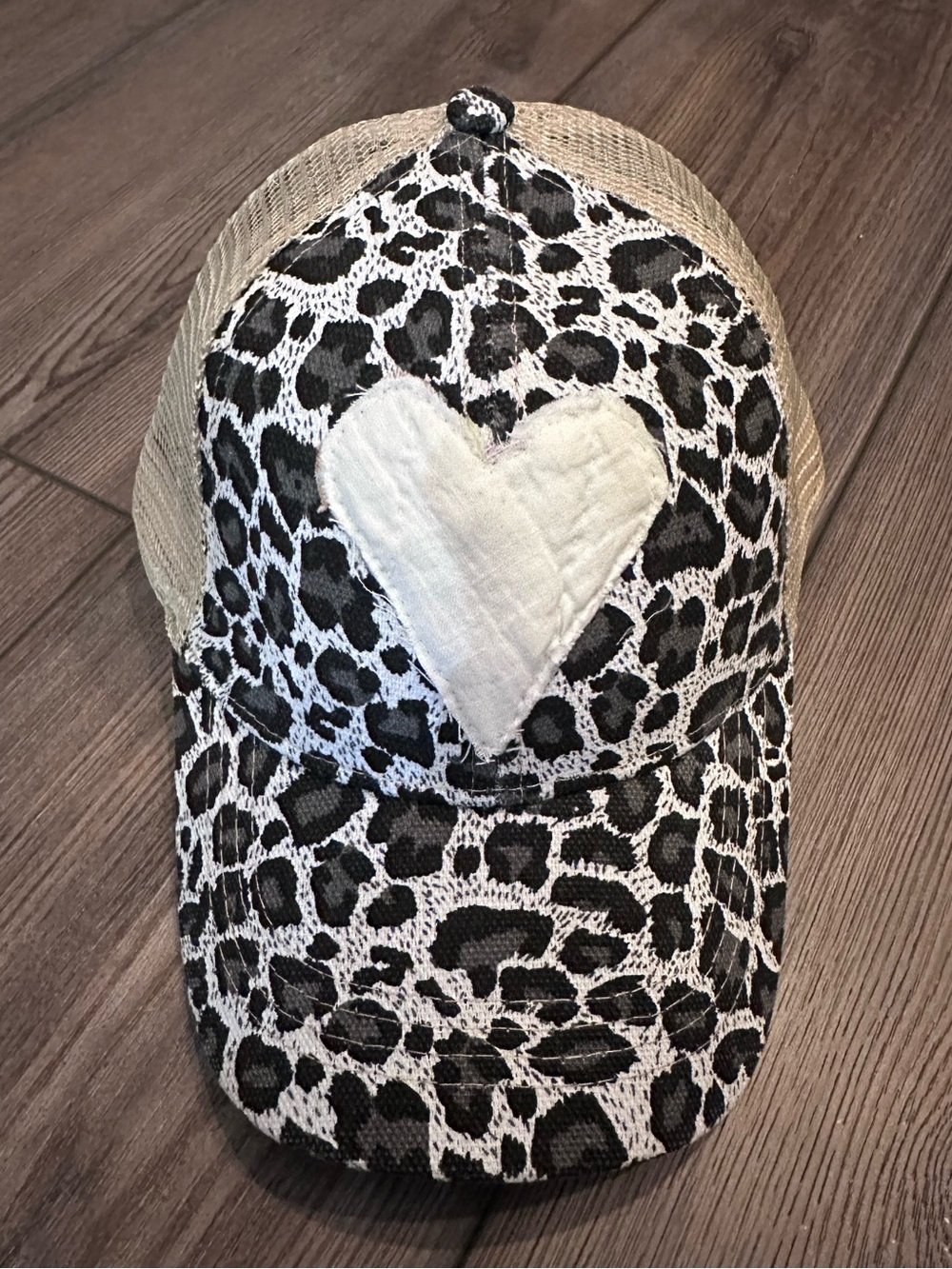 Quilted Heart Leopard Baseball Hat; Handmade Quilt Shabby Chic Animal Print Hat